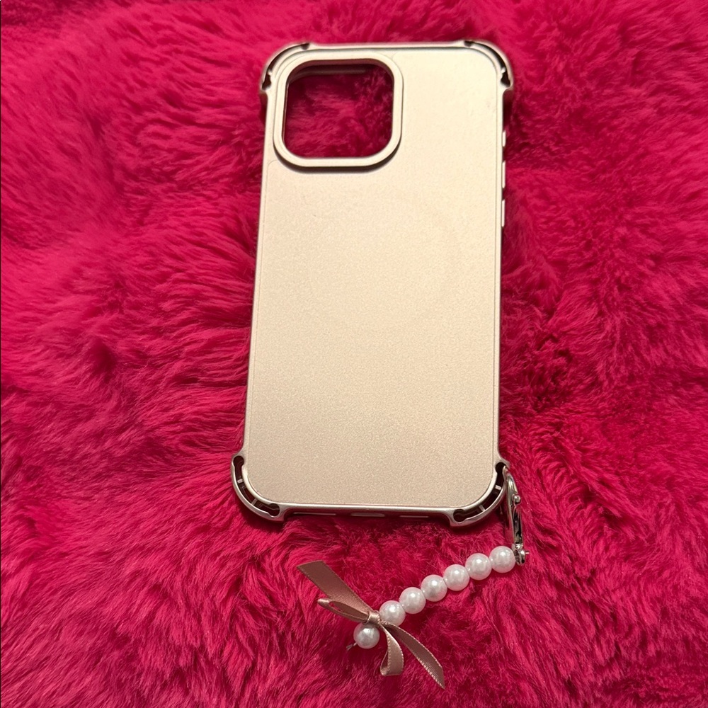 bebe Pearl Charm Cream Phone Case with Gold Trim